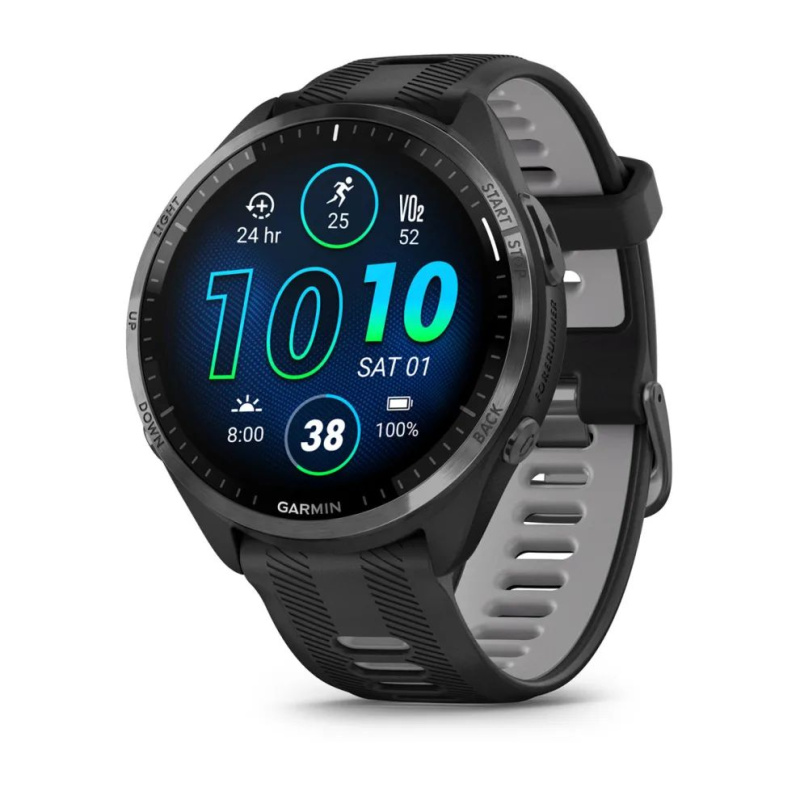 Garmin Forerunner 965 - | Carbon Grey DLC Titanium Bezel with Black Case and Black/Powder Grey Silicone Band